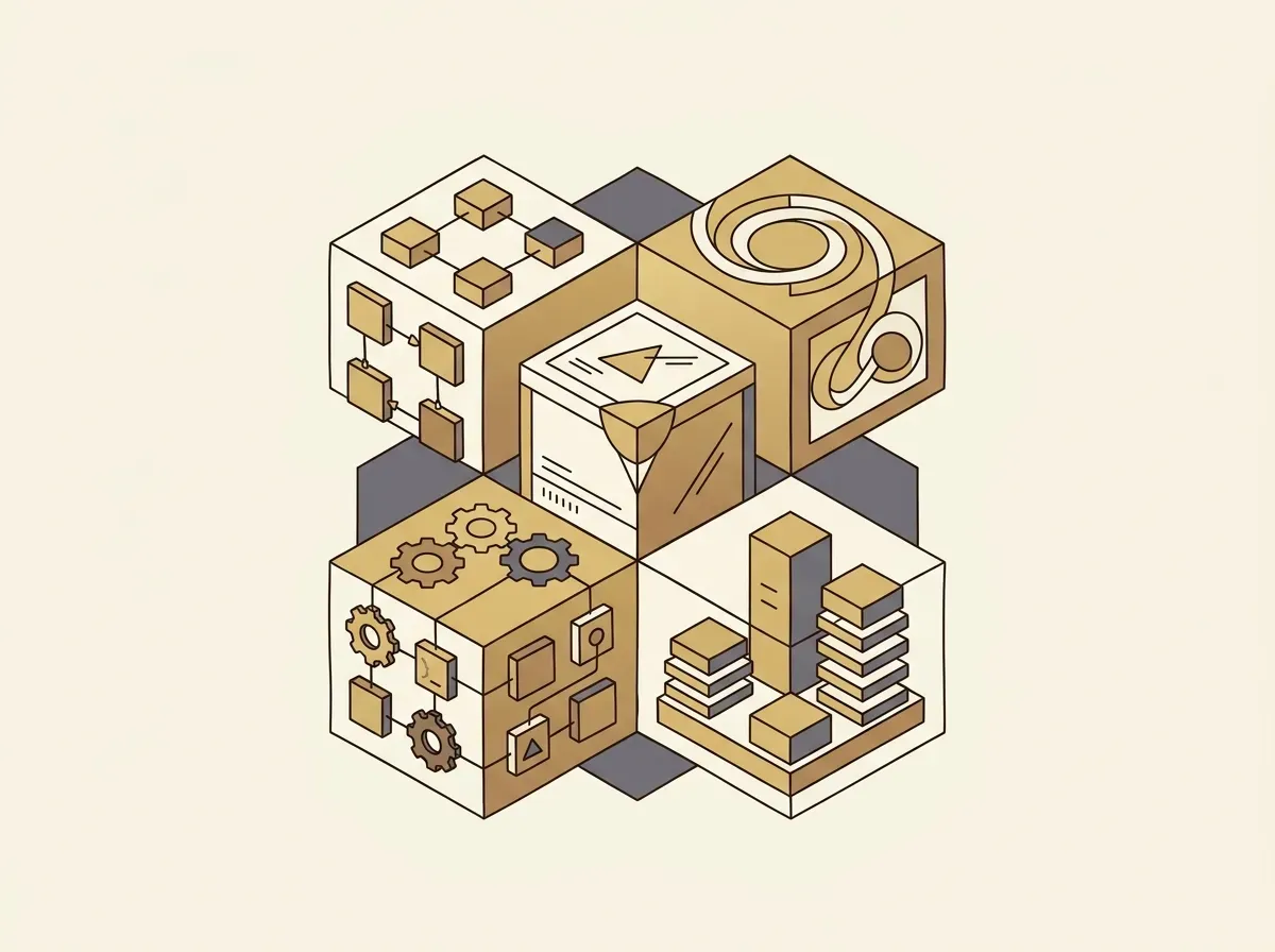 An illustration of interlocking blocks, symbolizing how a tokenized stock can be composed with various DeFi applications.