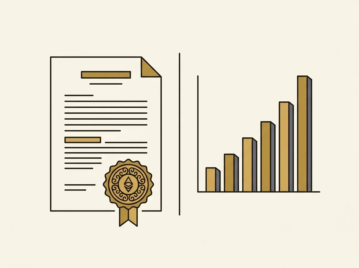 Illustration showing a legal document on one side and a financial chart on the other, representing legal vs. economic ownership.