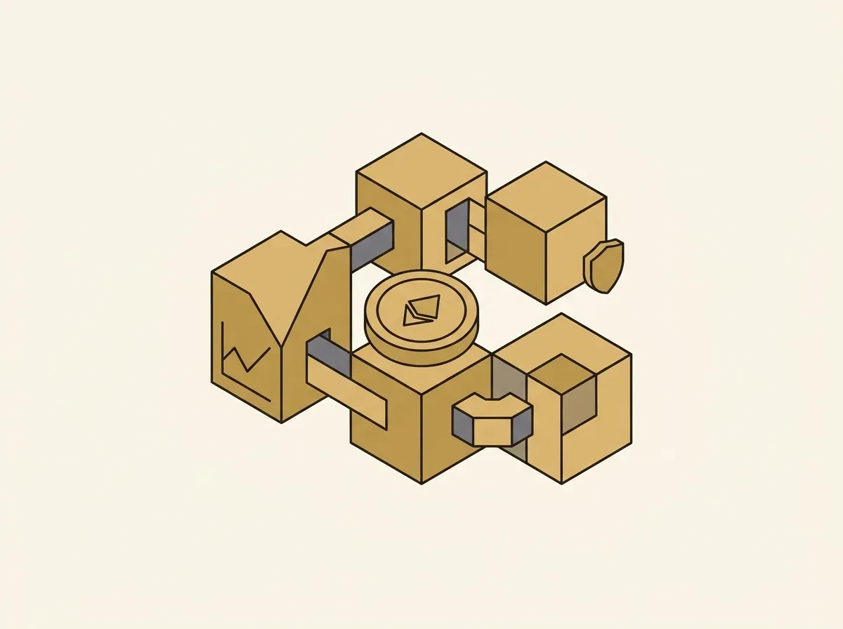 An illustration of interlocking building blocks, showing how a tokenized asset can connect with other financial protocols.