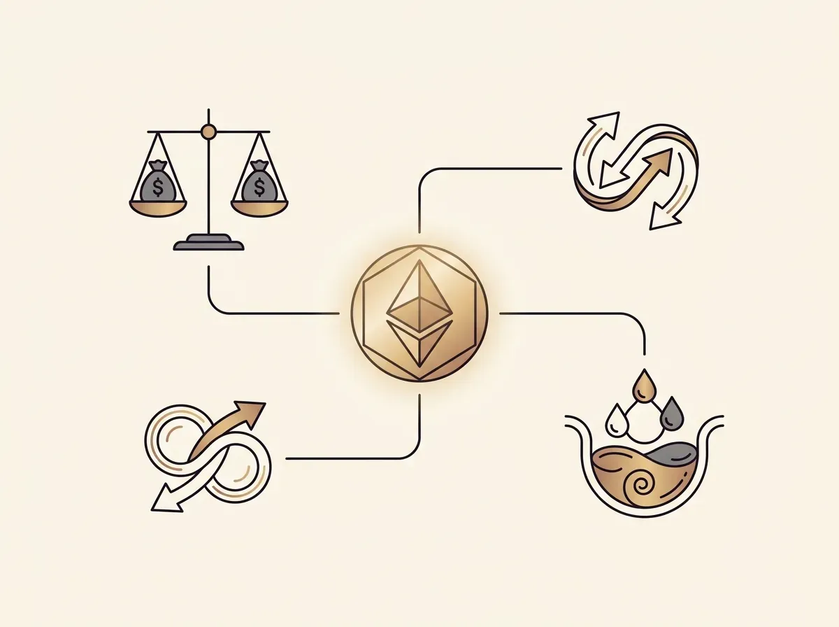 An illustration showing a tokenized stock connected to various DeFi applications like lending, swapping, and liquidity pools.