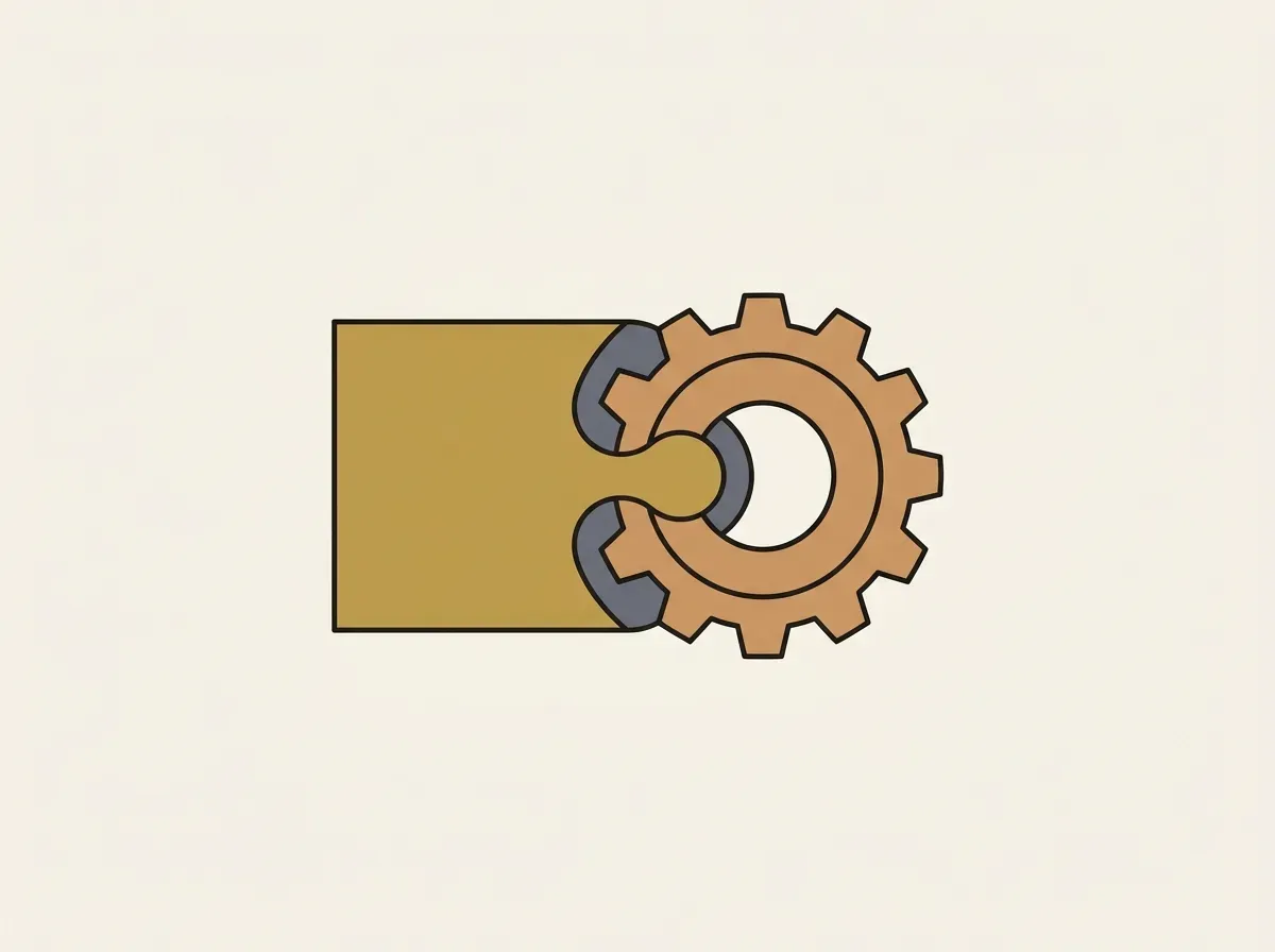 An illustration of a rectangular block and a circular gear fitting together, representing the composability of on-chain assets.