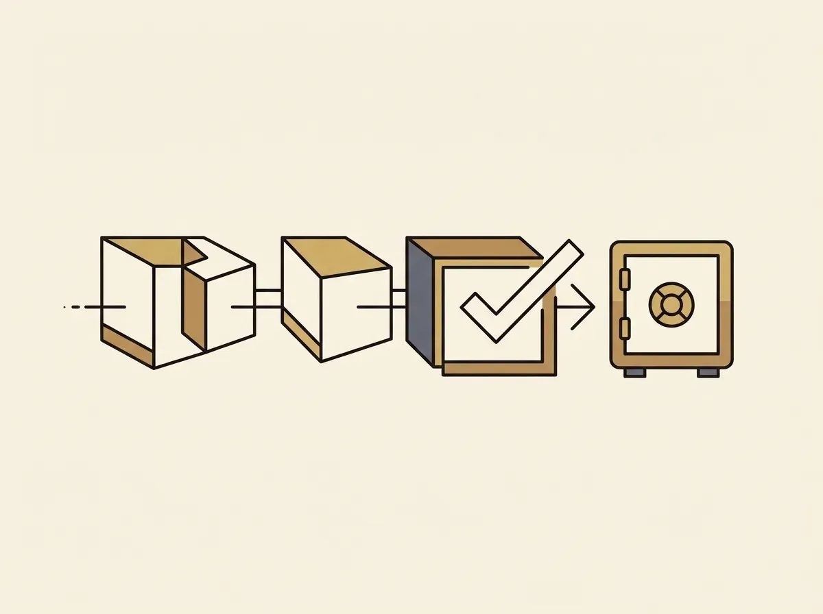 A blockchain with a checkmark points to a secure vault, symbolizing on-chain verification of reserves.