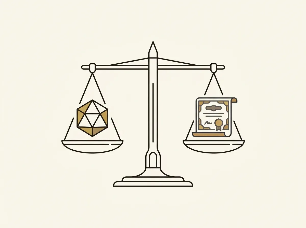 A balanced scale holds a digital token on one side and a physical stock share on the other, representing 1:1 backing.
