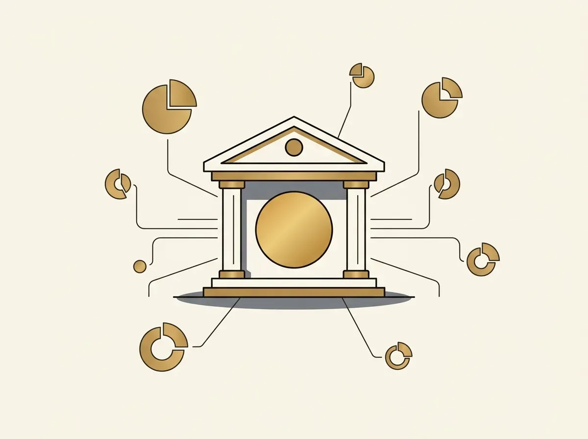 An illustration showing a central brokerage holding a whole share and distributing fractional pieces to multiple investors.