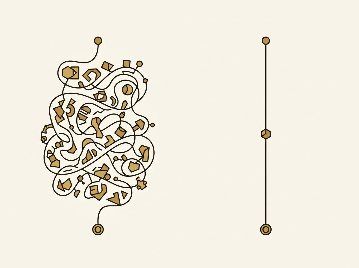 A comparison of a complex, fee-heavy path versus a simple, low-fee path, illustrating cost efficiency.