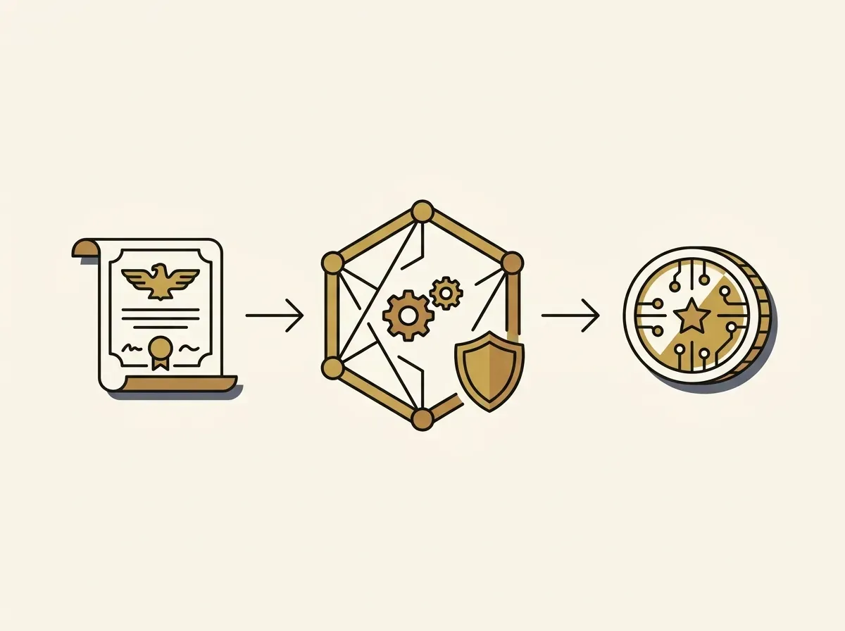 A diagram showing a share being converted into a digital token through a smart contract.