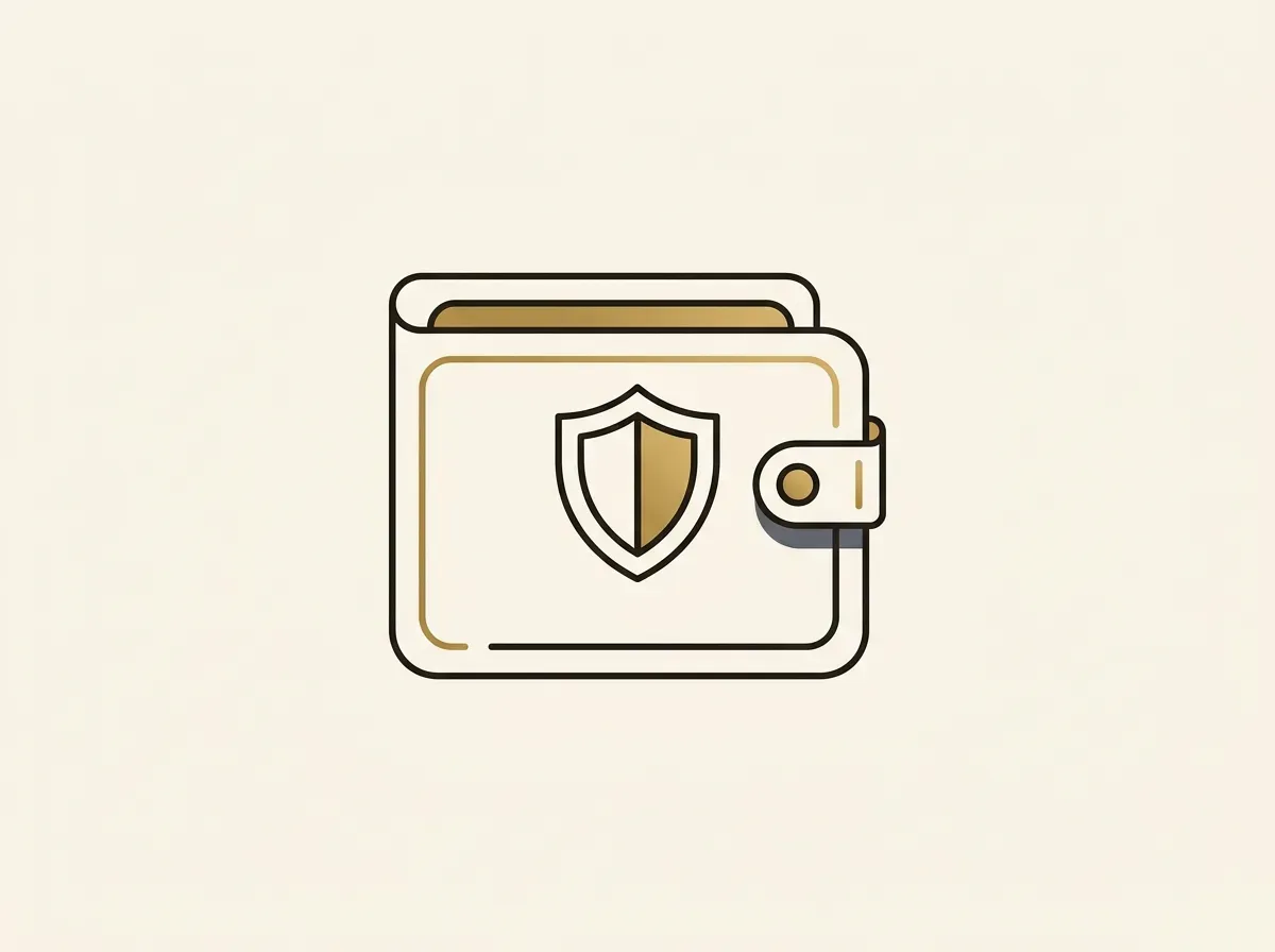 An illustration of a digital wallet with a shield, representing the security of trading stocks with a crypto wallet.