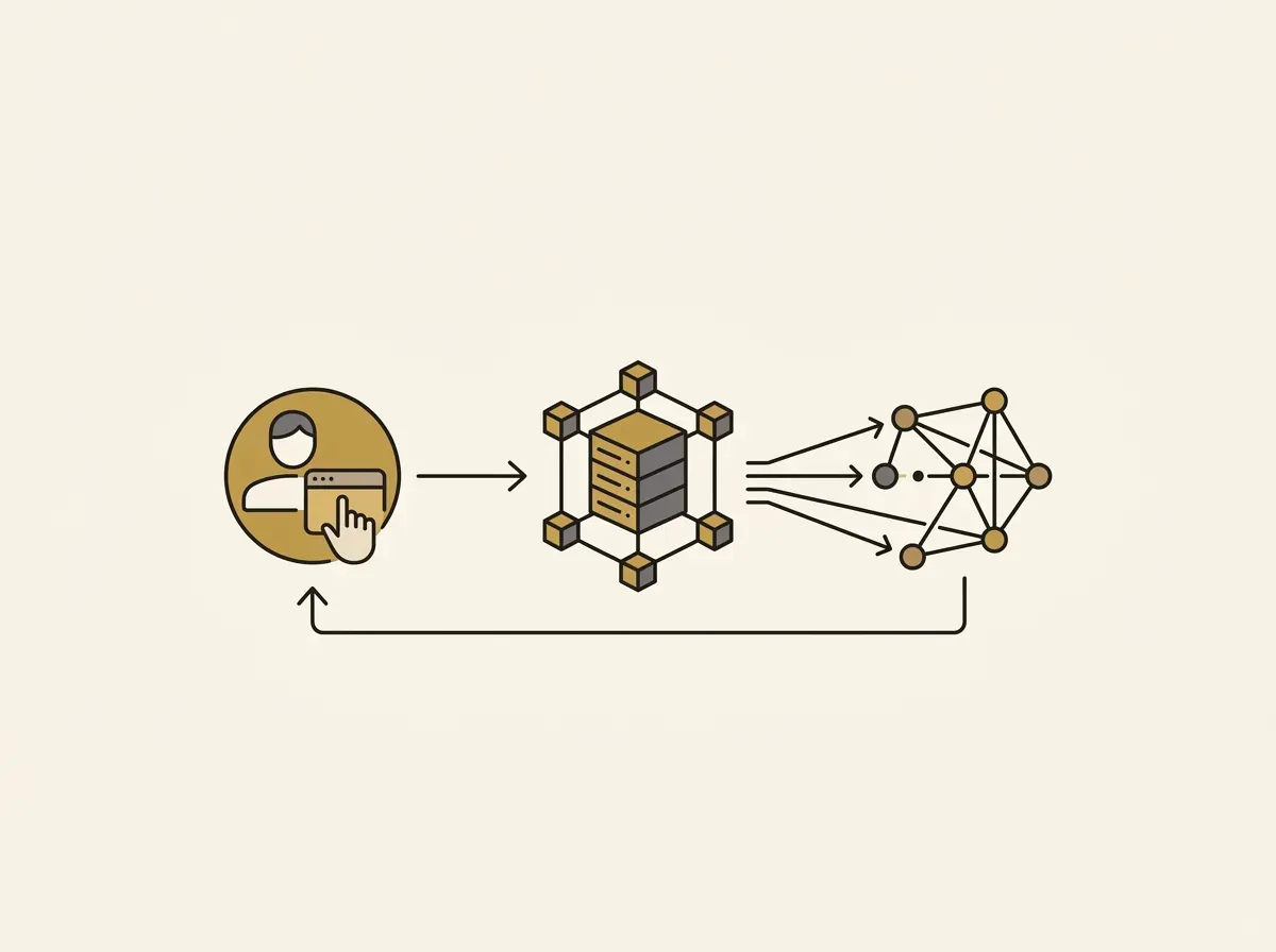 An illustration showing a user getting a single price quote from a network of market makers.