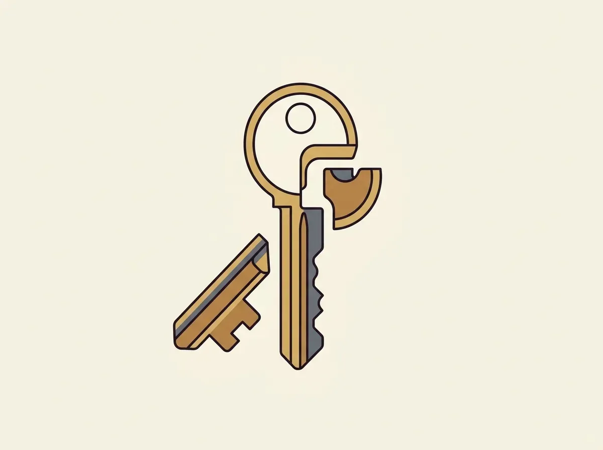 An illustration of a key split into three separate pieces, representing the security of an MPC wallet.