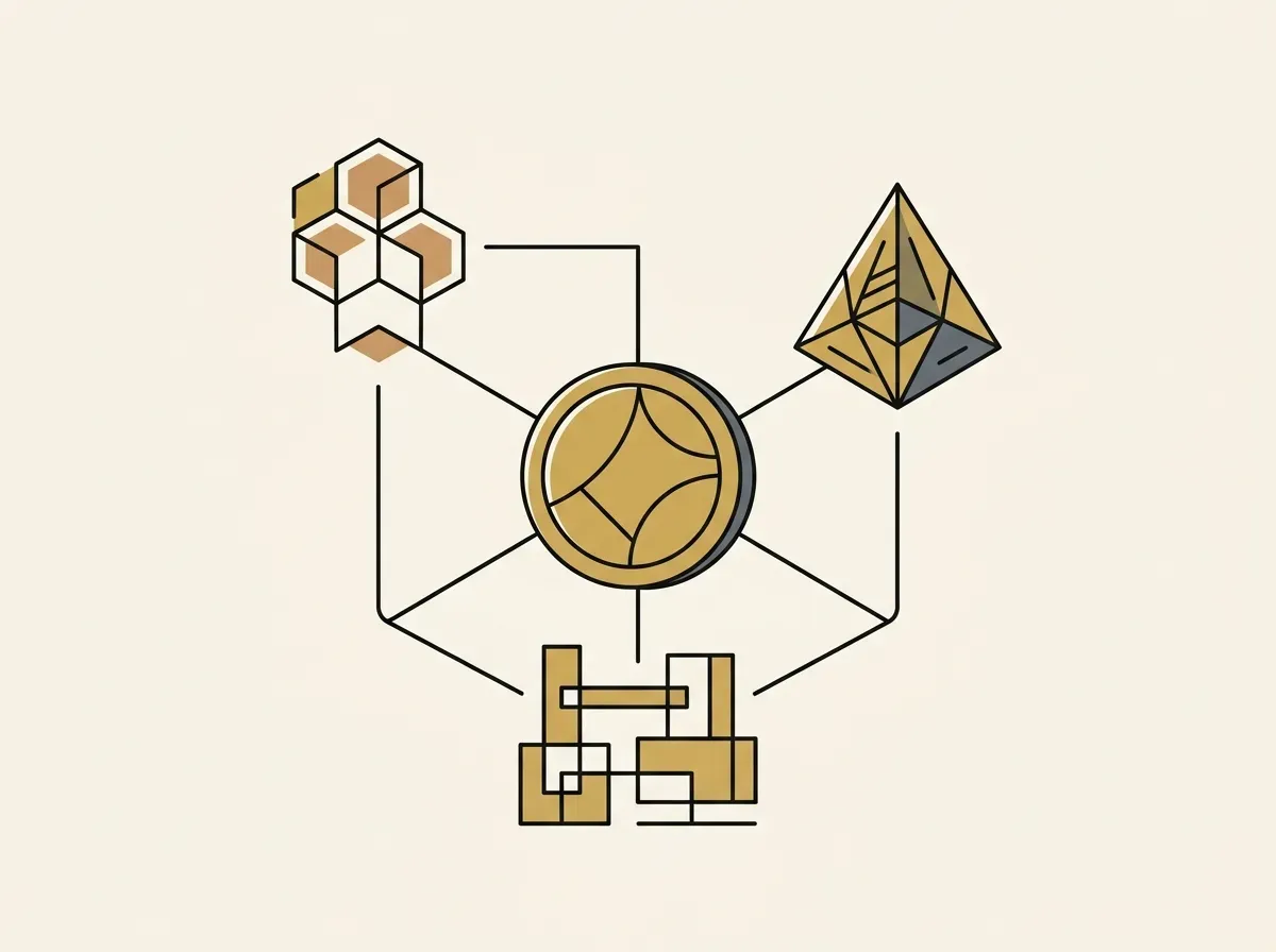An illustration of a digital token connecting to other financial applications, representing DeFi composability.