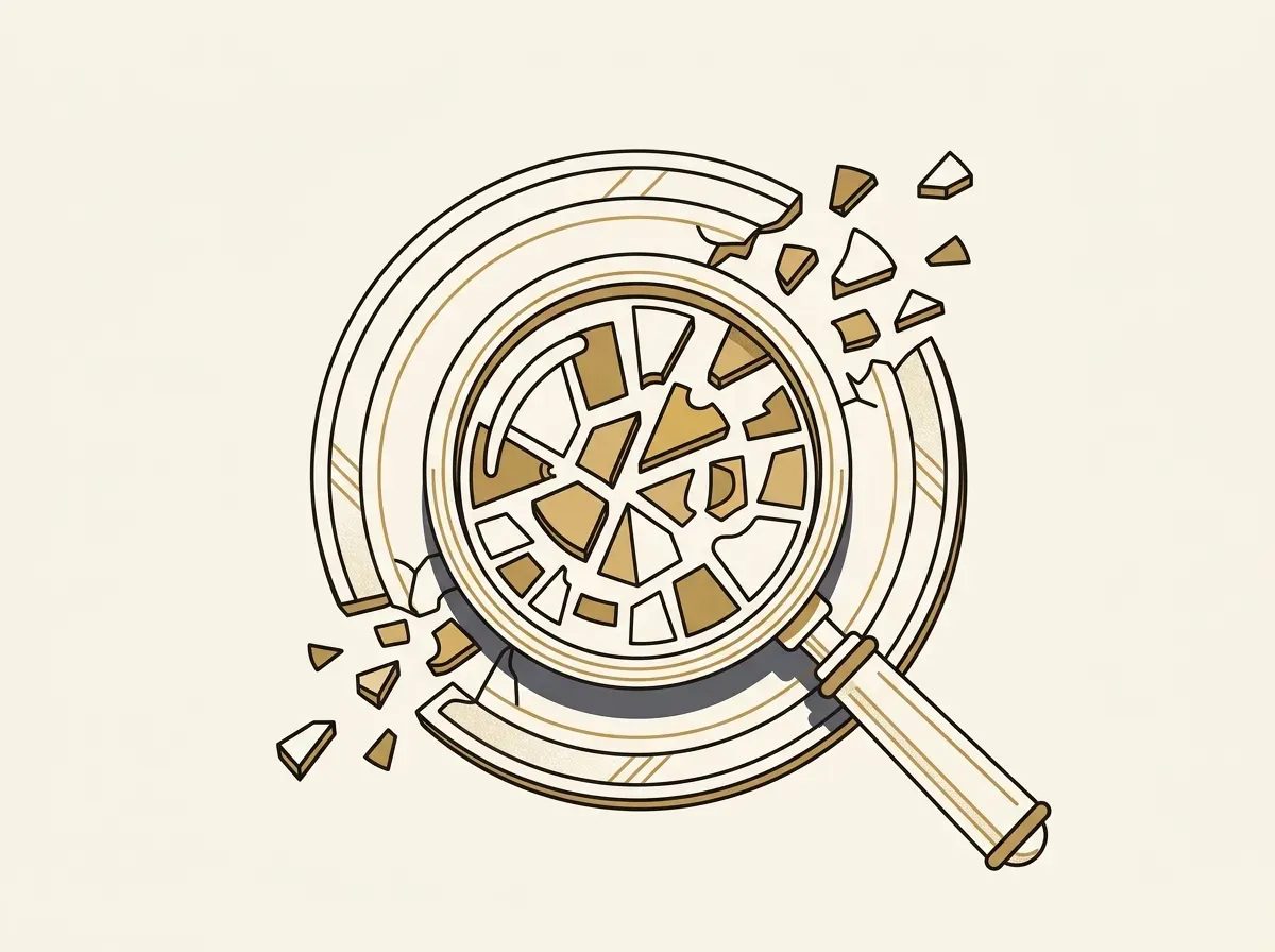 A magnifying glass shows a large coin is made of many smaller pieces, representing the various hidden fees of a transaction.