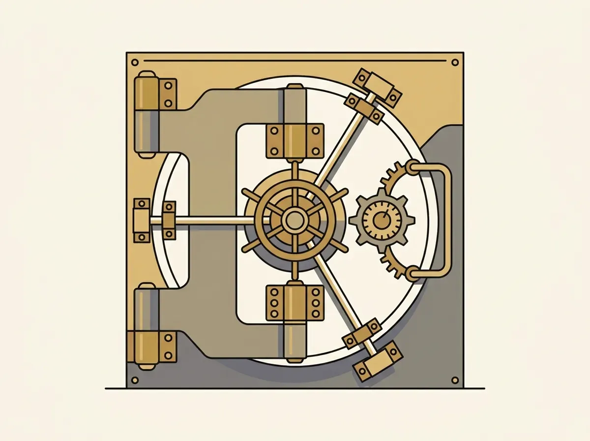An illustration of a large, closed bank vault door, symbolizing high barriers to financial market access.