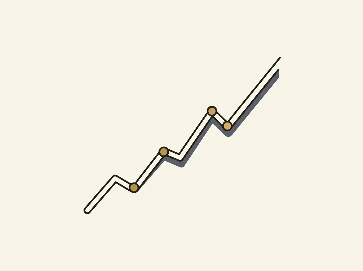 A minimal line graph showing a strong upward trend, representing growth in trading.