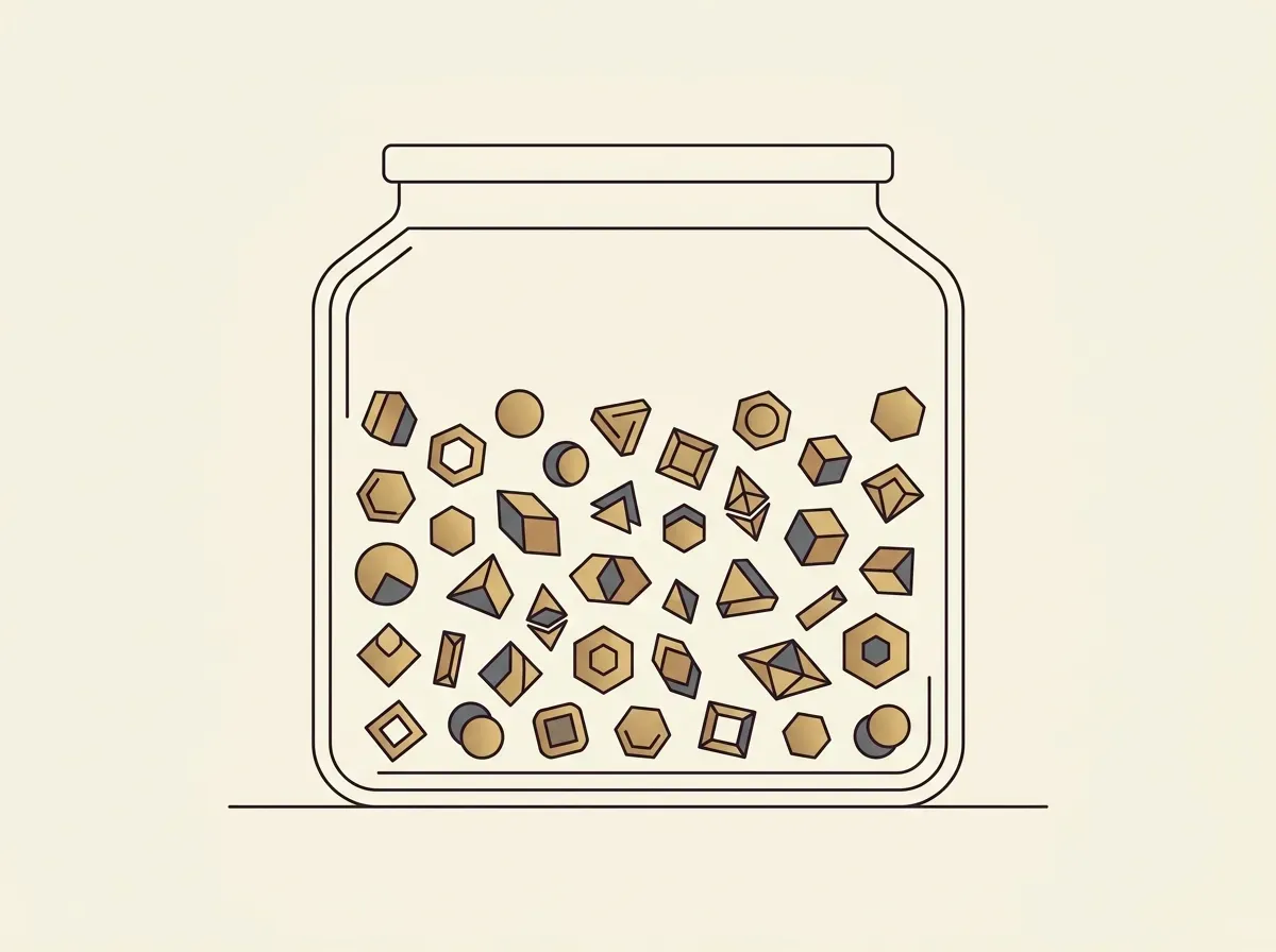 An illustration of a container holding many different shapes, representing a diversified ETF.
