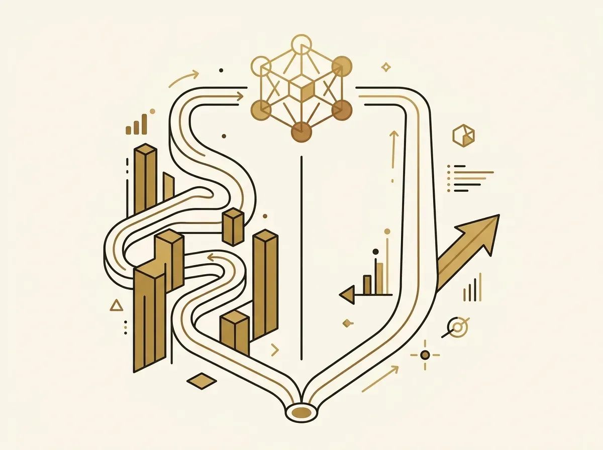 A split image showing a complex, blocked path versus a simple, clear path, comparing traditional vs. tokenized investing.