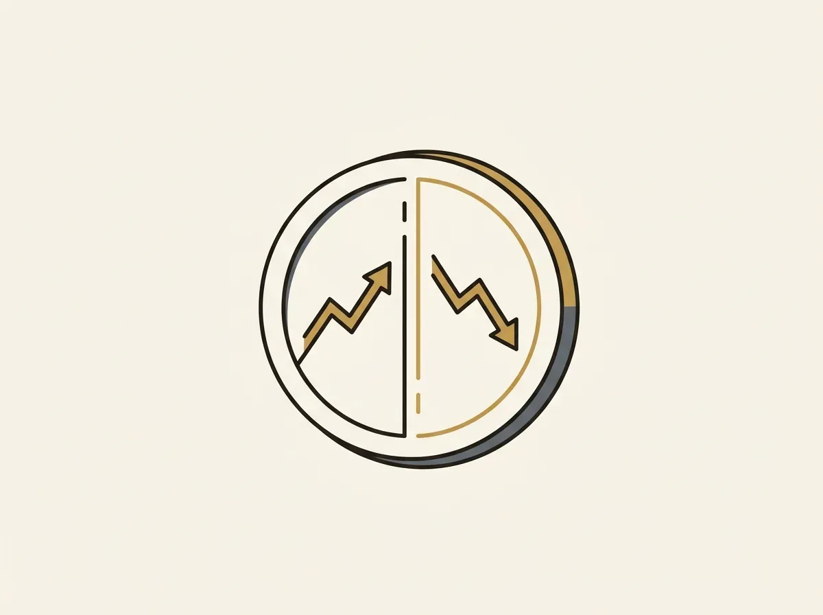 Stylized token showing a price shift during a time delay, illustrating slippage in tokenized stock trading.