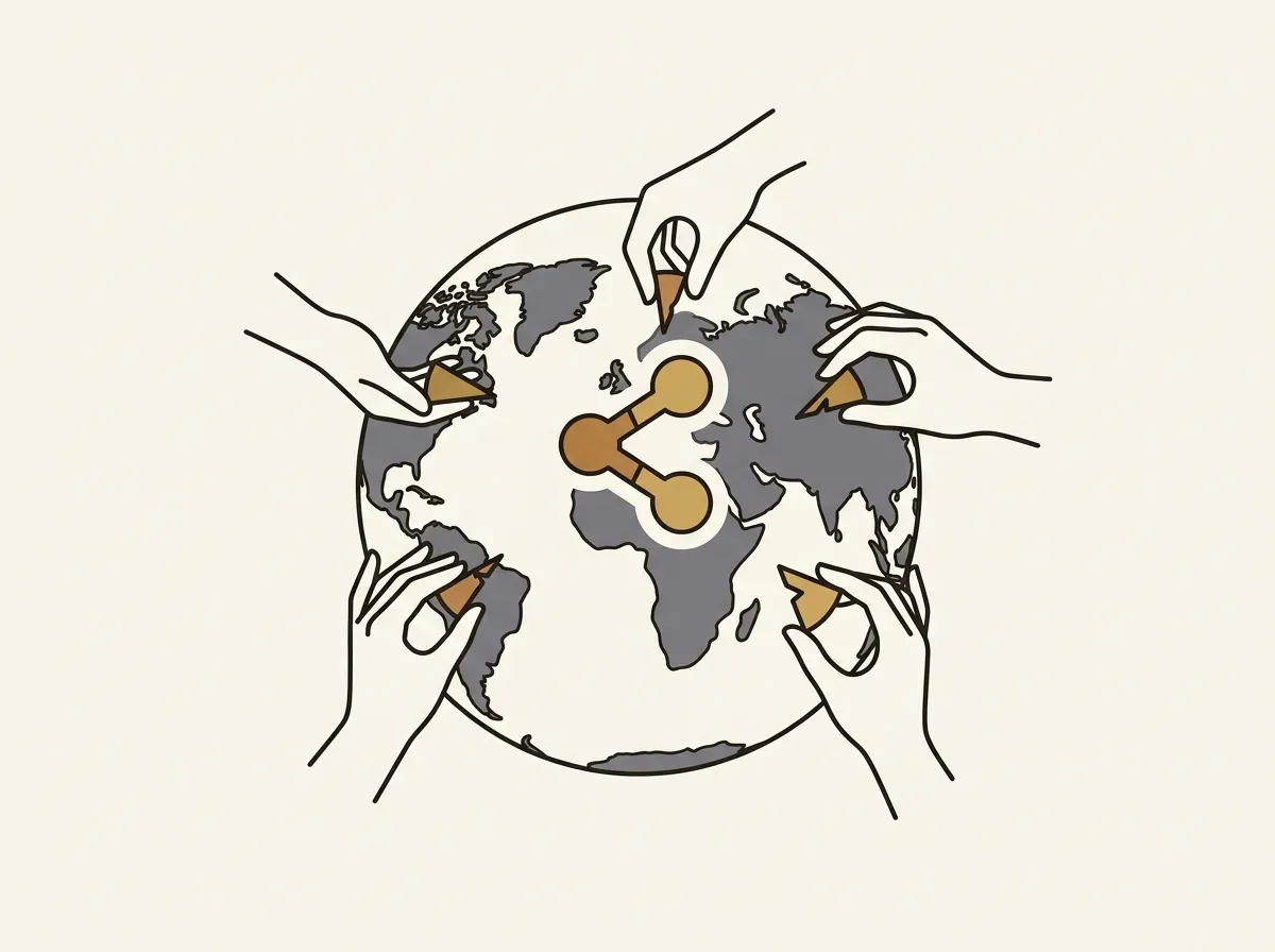 Hands from around the world holding fractional shares, symbolizing global accessibility and fractional ownership.