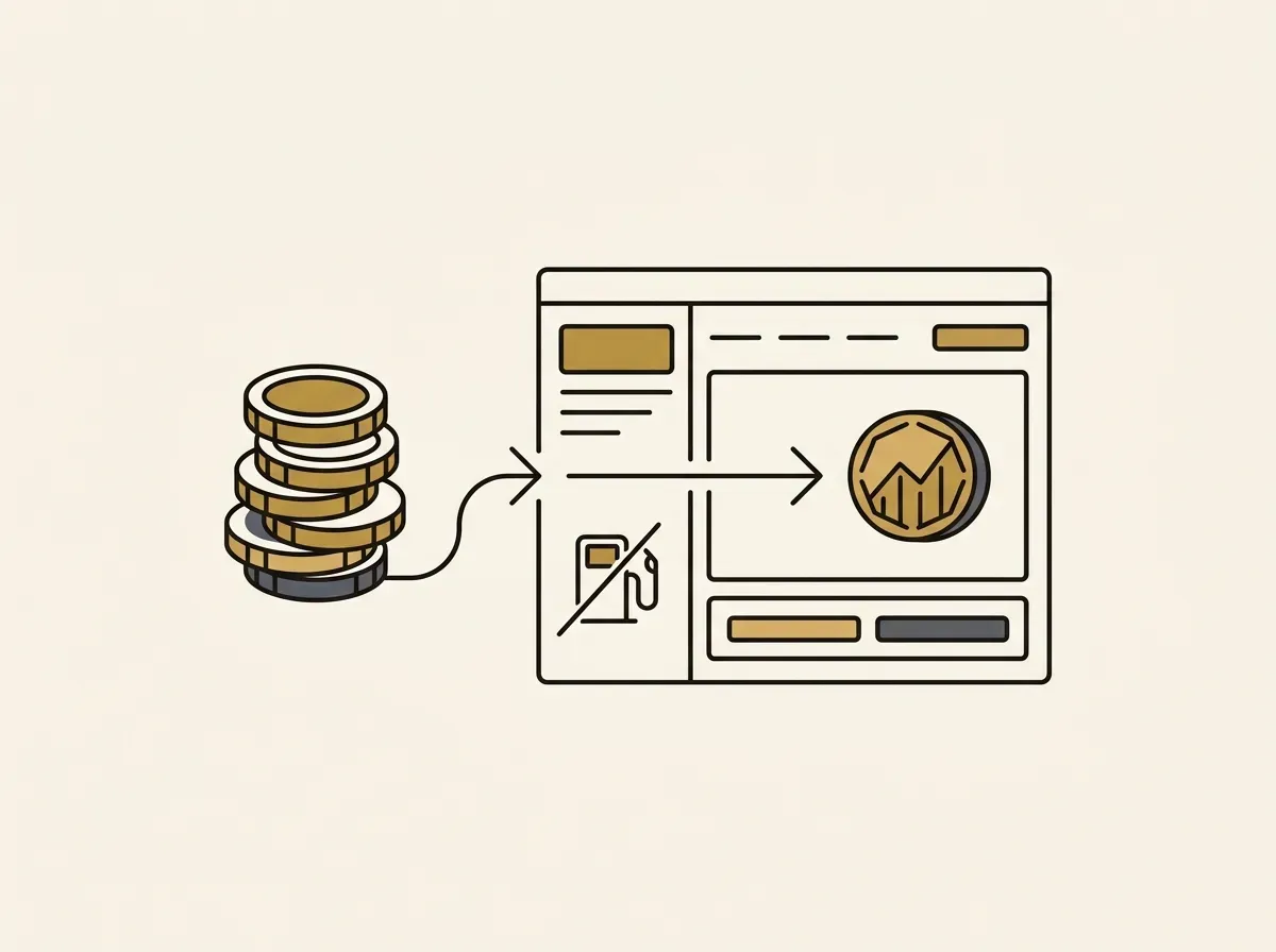 Funds flowing into a trading platform to acquire tokenized stocks, with gas fees bypassed.