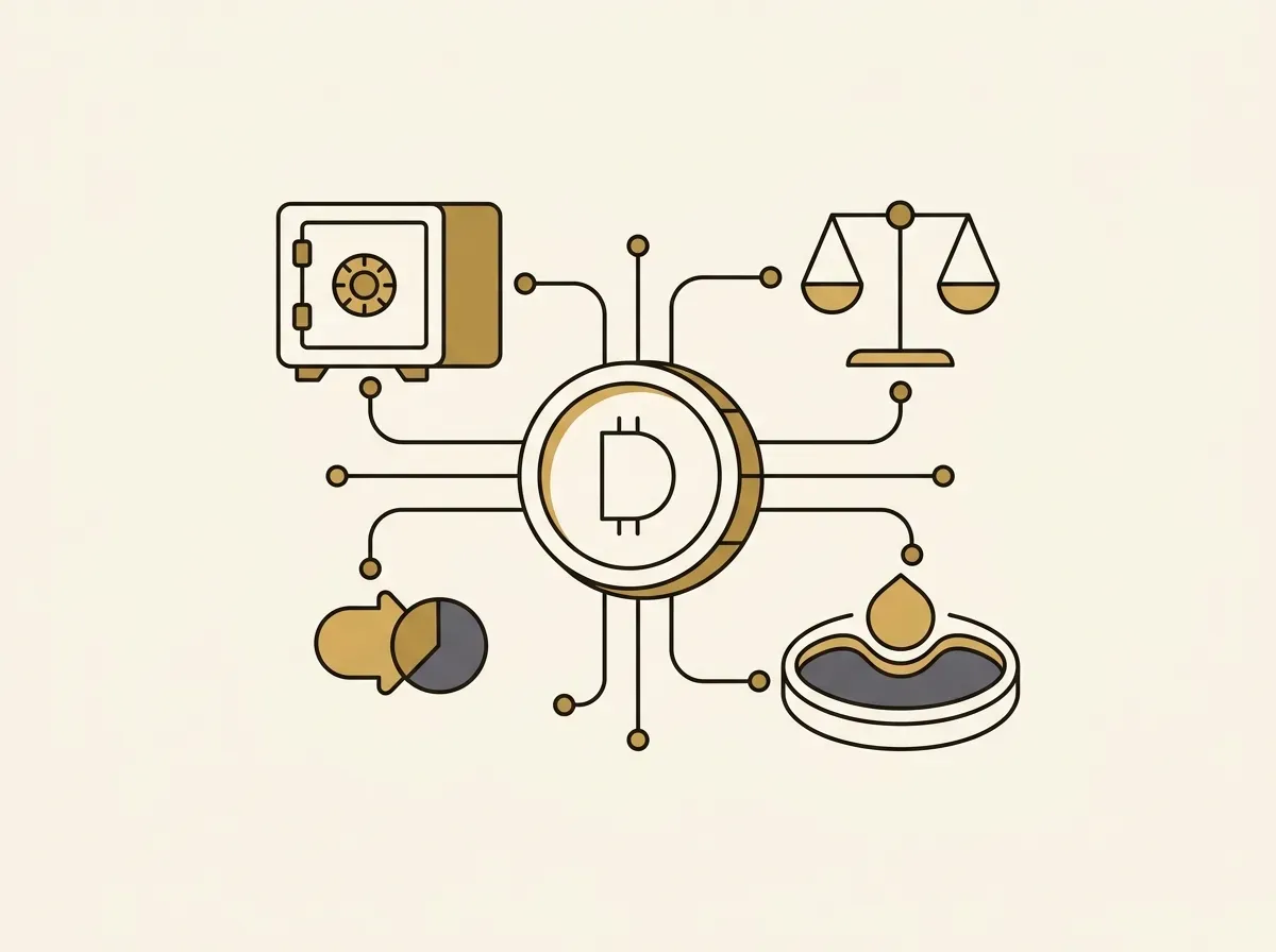 A digital token connecting to various DeFi protocol icons, representing composability.
