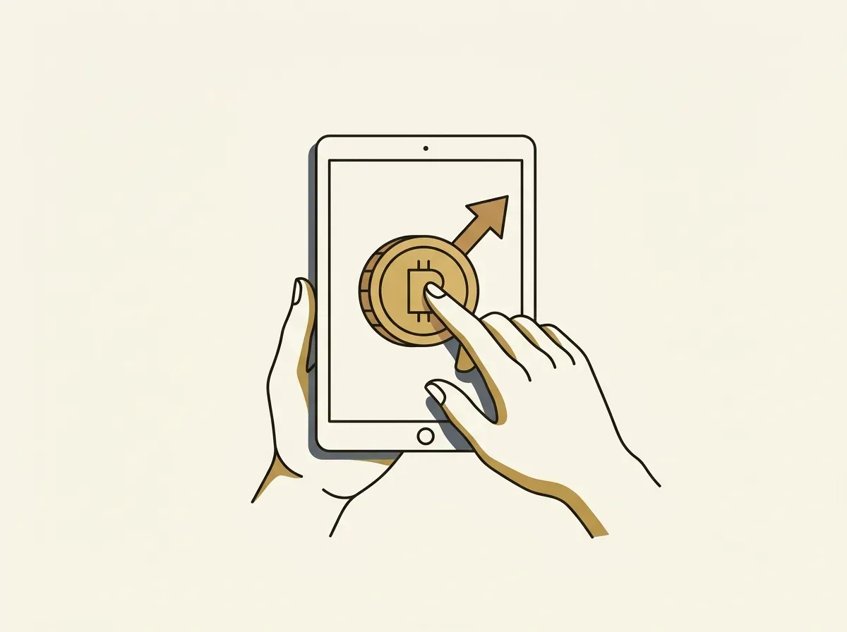 A hand interacting with a screen to buy a digital asset, illustrating a step-by-step process.