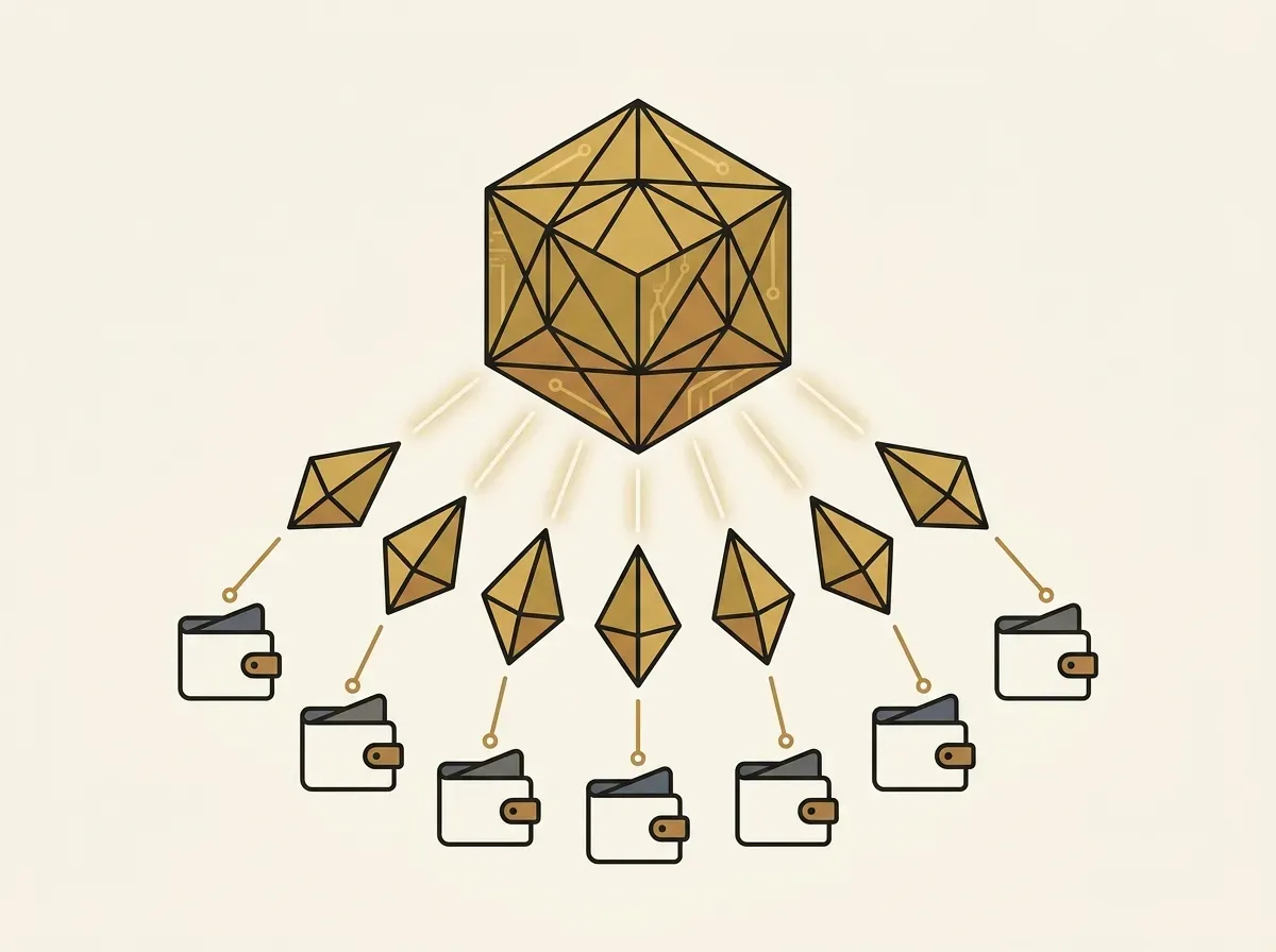 Illustration of a single asset being divided into smaller, equal parts, representing fractional ownership of tokenized equities.