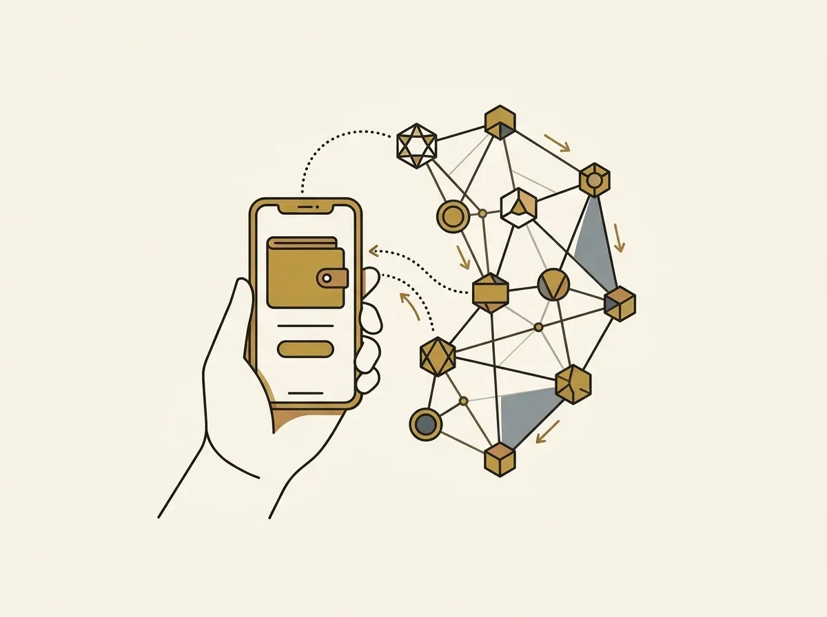 A smartphone wallet connecting to a blockchain network, illustrating access to tokenized stocks.