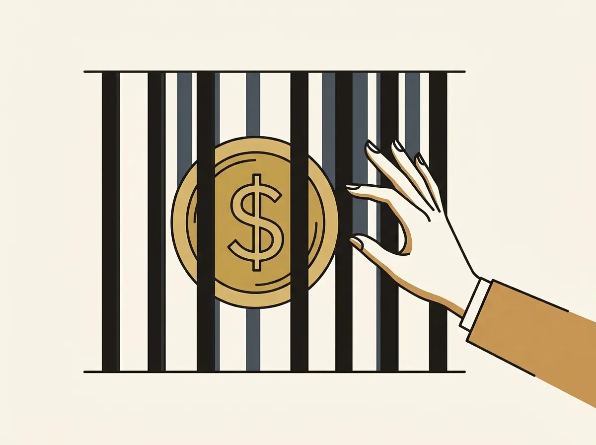A dollar sign behind bars, illustrating capital controls and restricted access to foreign assets.