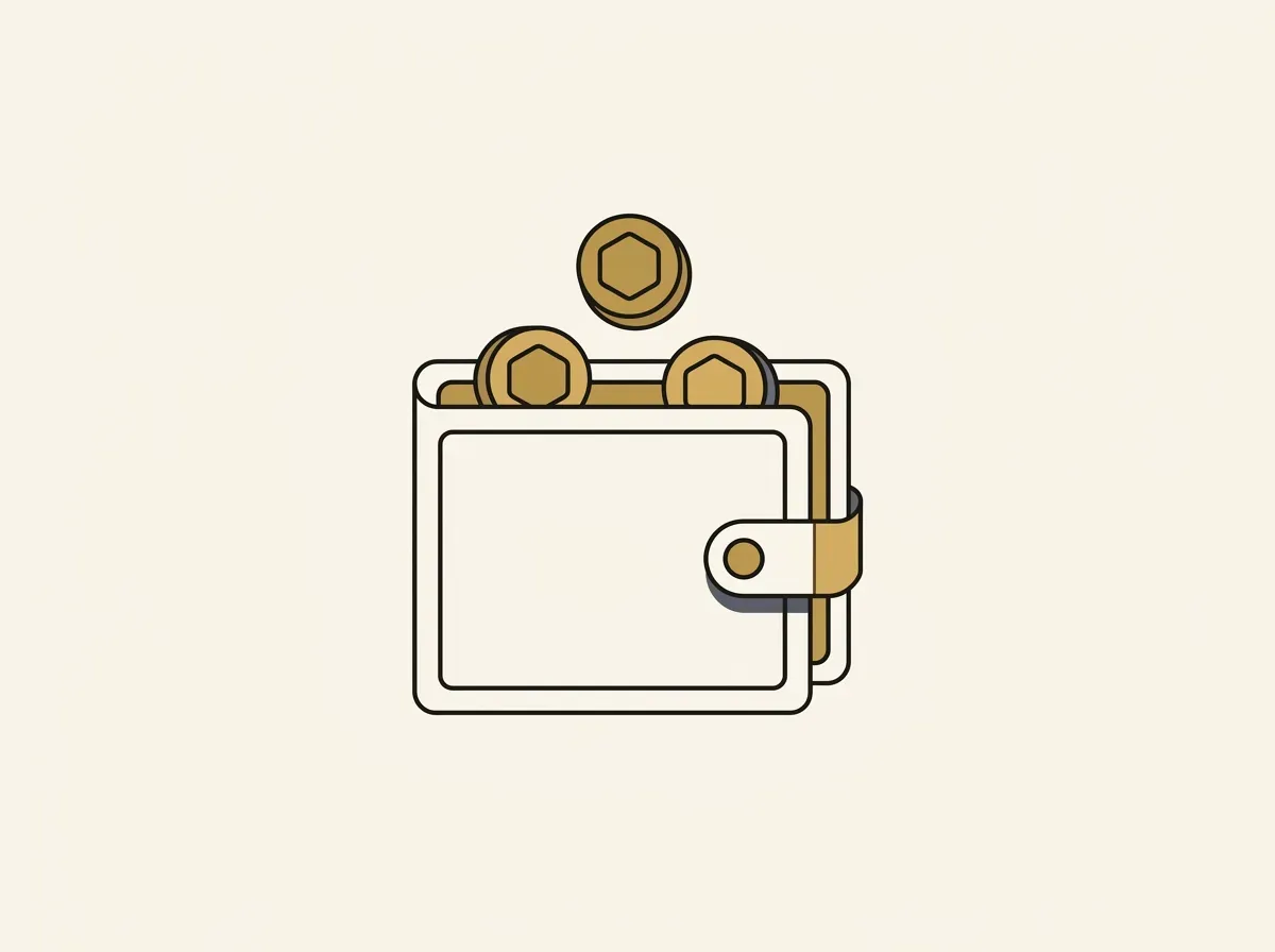 Illustration of generic digital tokens appearing inside a minimalist digital wallet.