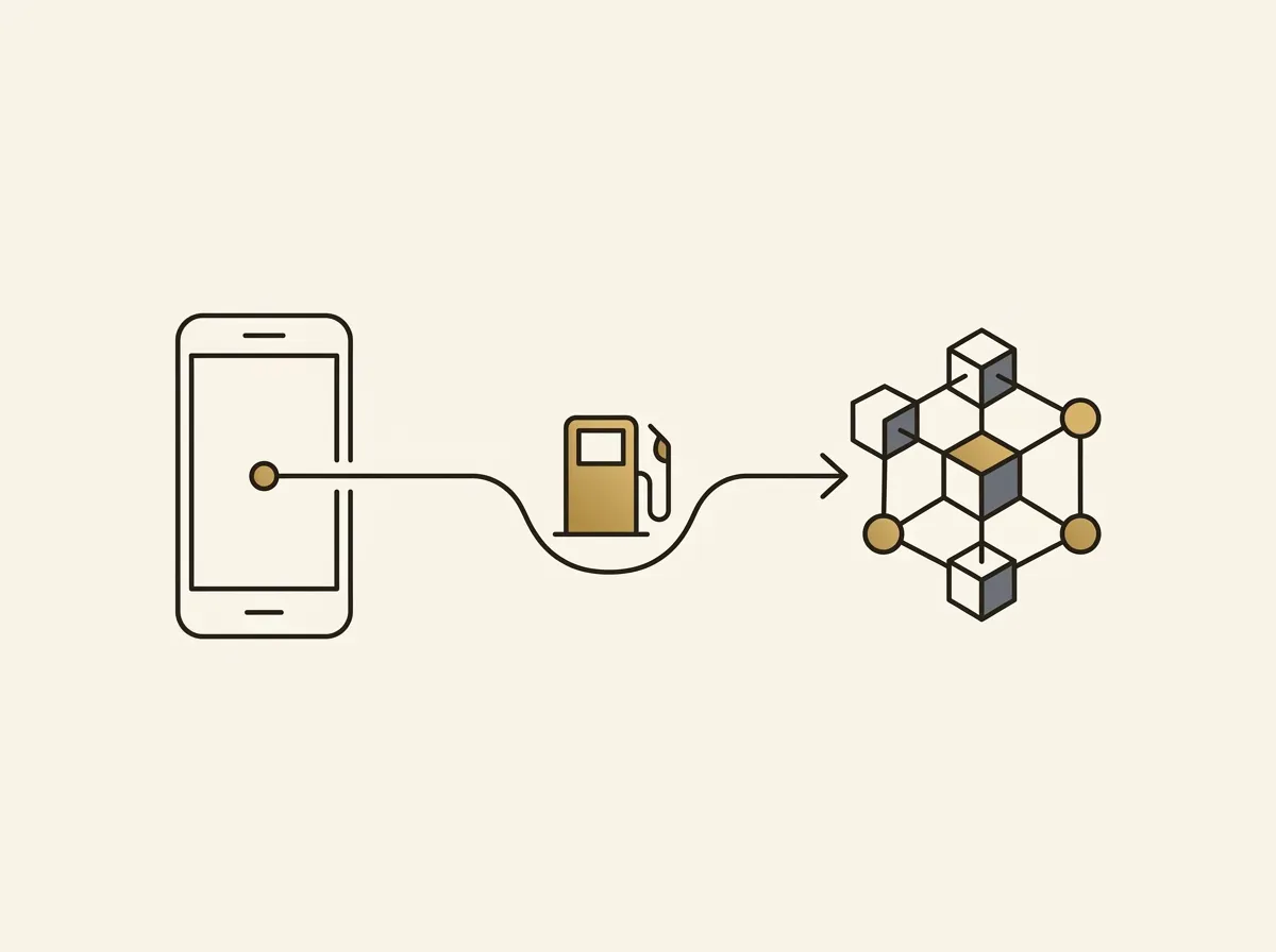 Illustration of a transaction path with an abstracted gas fee mechanism, simplifying on-chain trading.