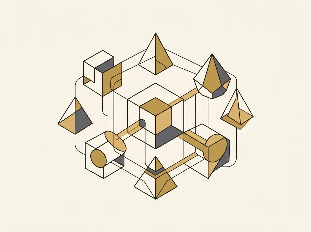 Interconnected geometric shapes, symbolizing the composability of tokenized assets in DeFi.