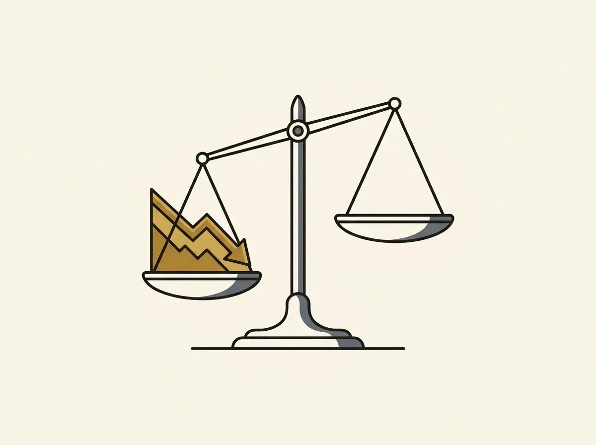 A balance scale with one side heavily weighted down, symbolizing investment risk.