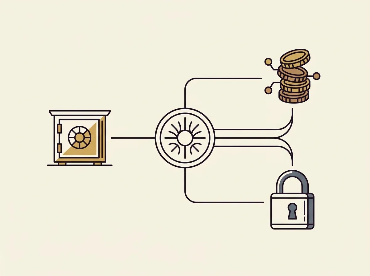 A central digital token branching out to multiple DeFi applications like lending, liquidity, and collateral.