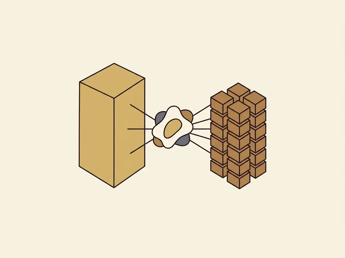 Illustration contrasting a large, single share block with many smaller share blocks, representing dual-class shares.
