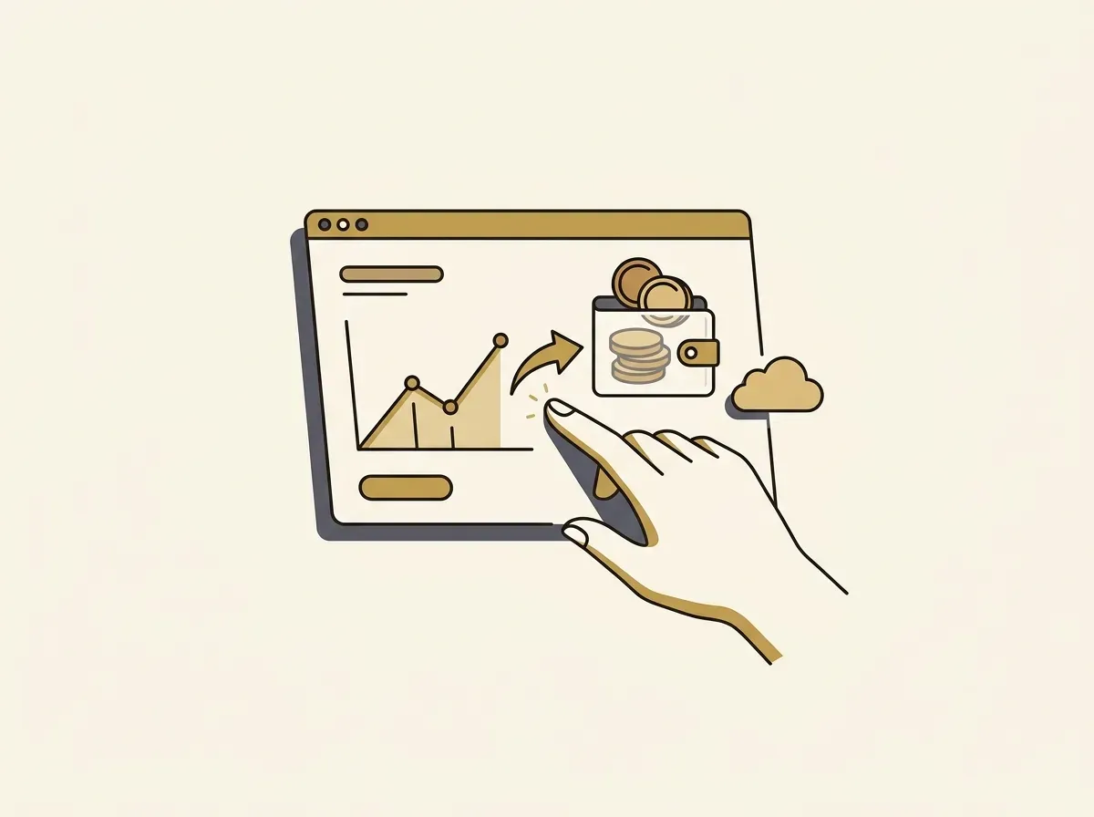 Hand interacting with a digital trading platform, showing instant token settlement.