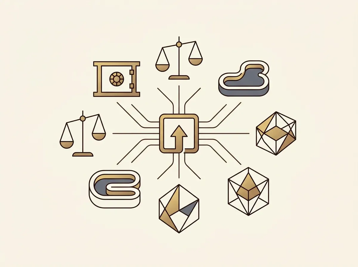 A tokenized stock asset connecting to various decentralized finance applications.