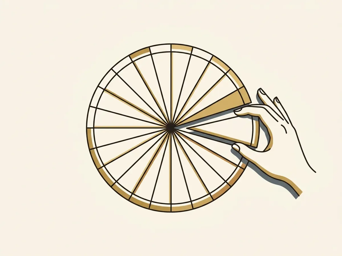 A large pie being easily divided into many small, equal slices by a hand, symbolizing fractional ownership.