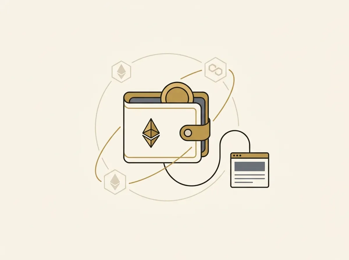A multi-chain digital wallet connecting to a web application interface.