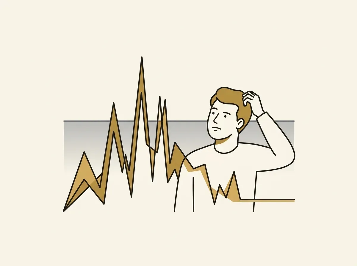 Person confused by volatile crypto gas fees compared to stable traditional finance costs.