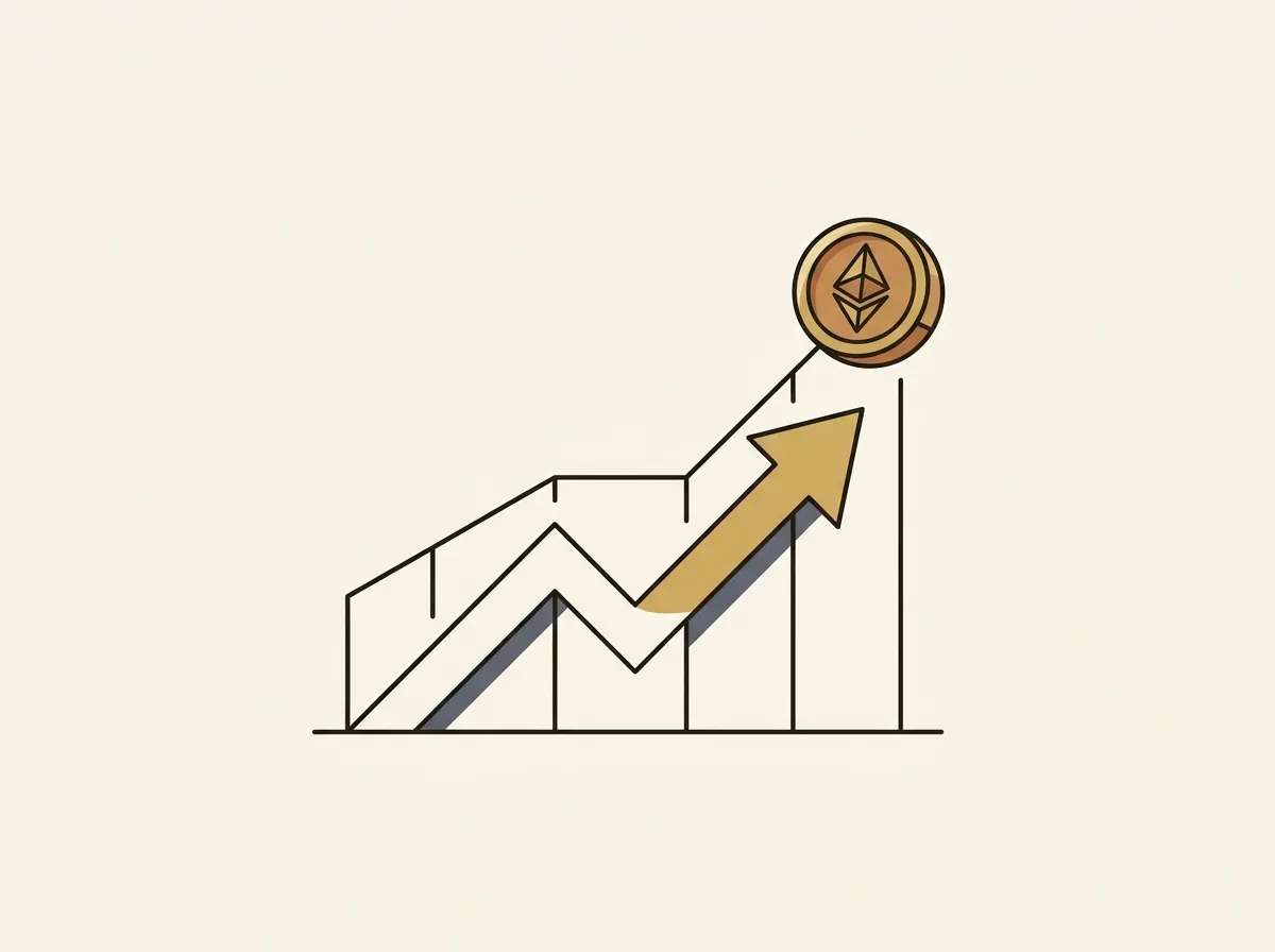 Line-art graph showing an upward trend and an arrow, symbolizing capital gains from digital assets.