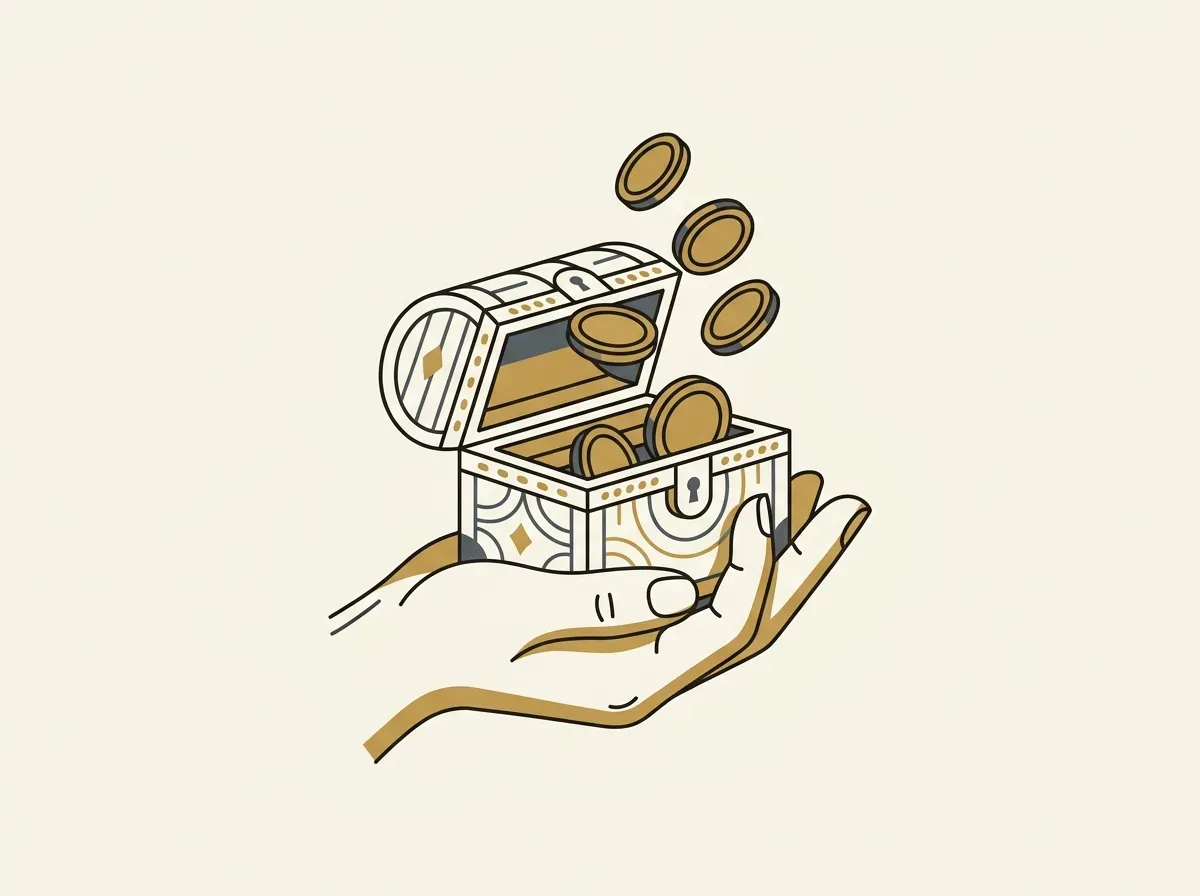 A hand holding a digital wallet with tokens, representing self-custody and control over assets.