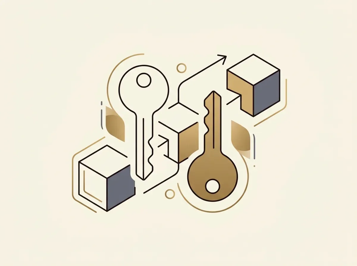 Abstract public and private keys interacting with a blockchain, illustrating the mechanics of secure on-chain transfers.
