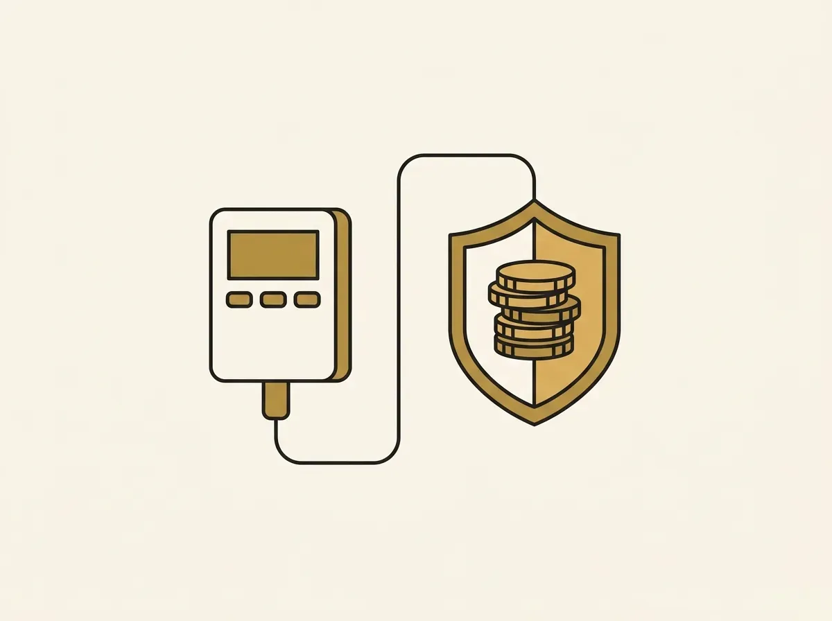 A hardware wallet connected to a protective shield, illustrating advanced security for tokenized stock transfers.