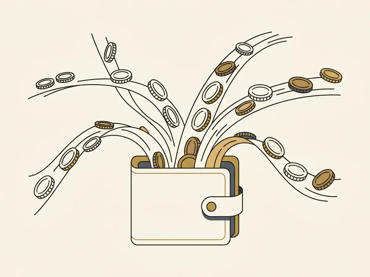 Multiple stablecoin streams flowing into a central digital wallet or platform.
