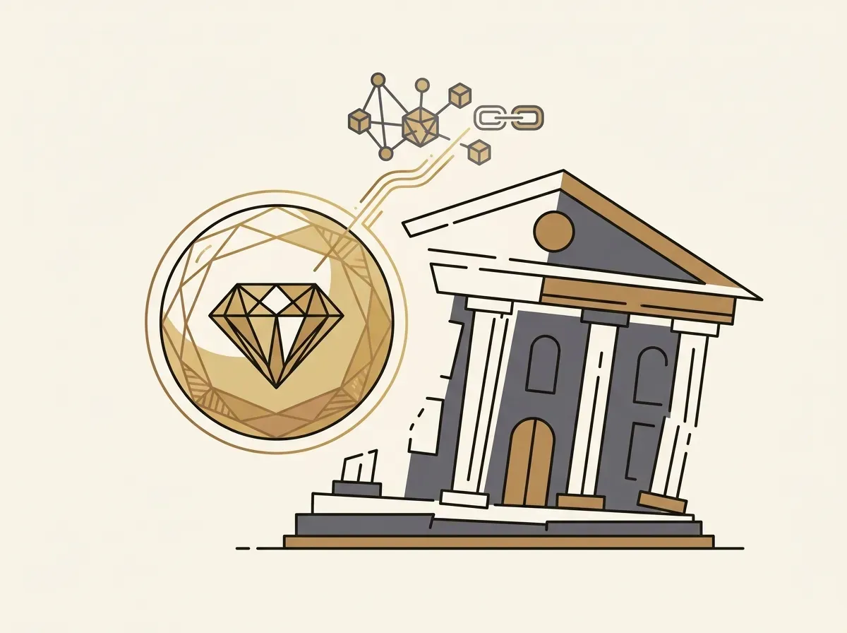 An illustration of a gem inside a protective sphere, separate from a building, representing isolated assets.
