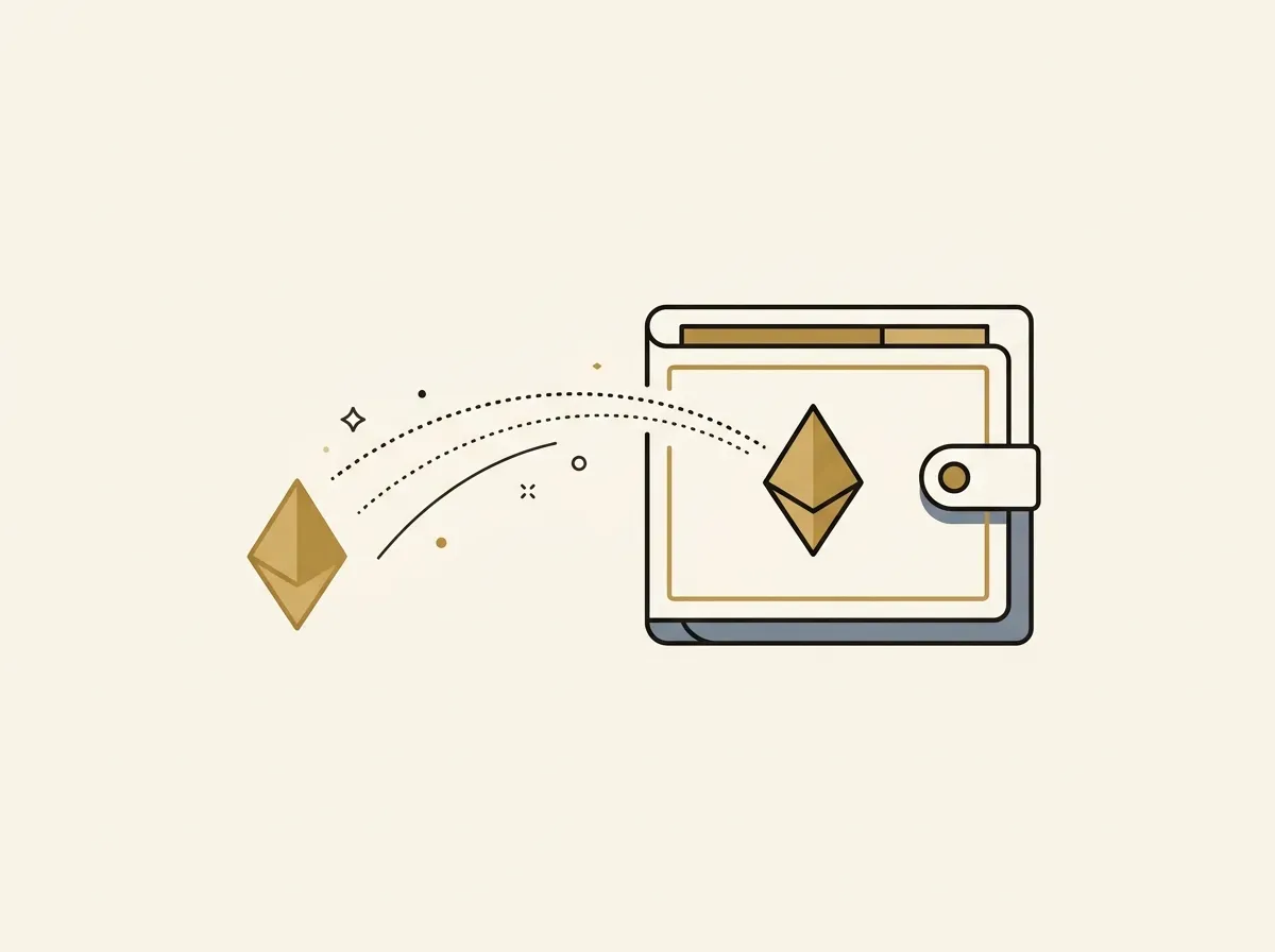 An illustration of a digital token being delivered directly into a personal crypto wallet.