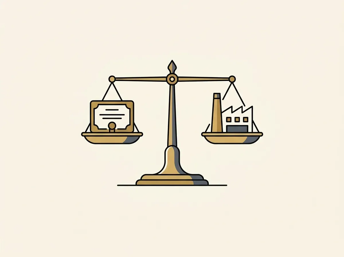 An illustration of a scale perfectly balancing a tokenized stock on one side and a real-world asset on the other.