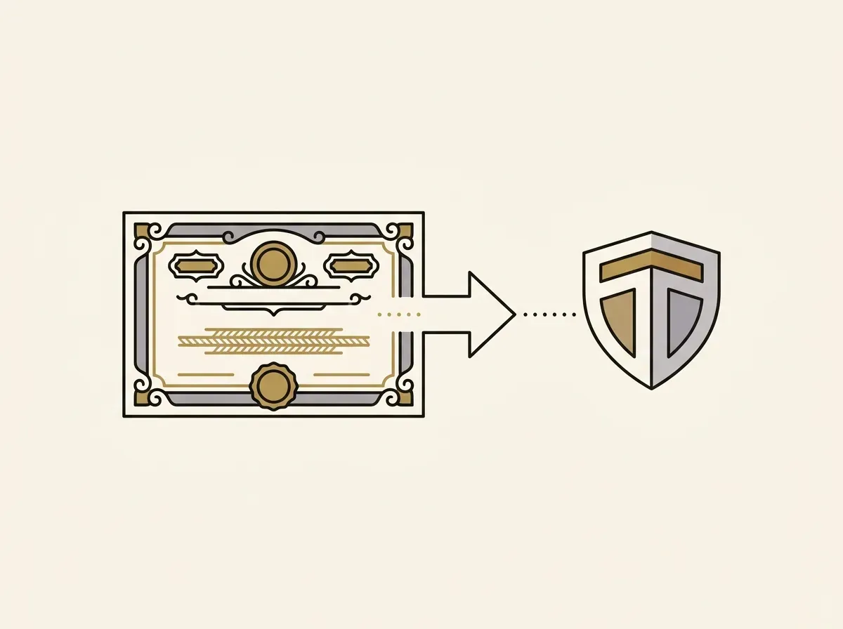 An illustration showing a physical stock certificate being represented as a digital token, symbolizing tokenized stocks.