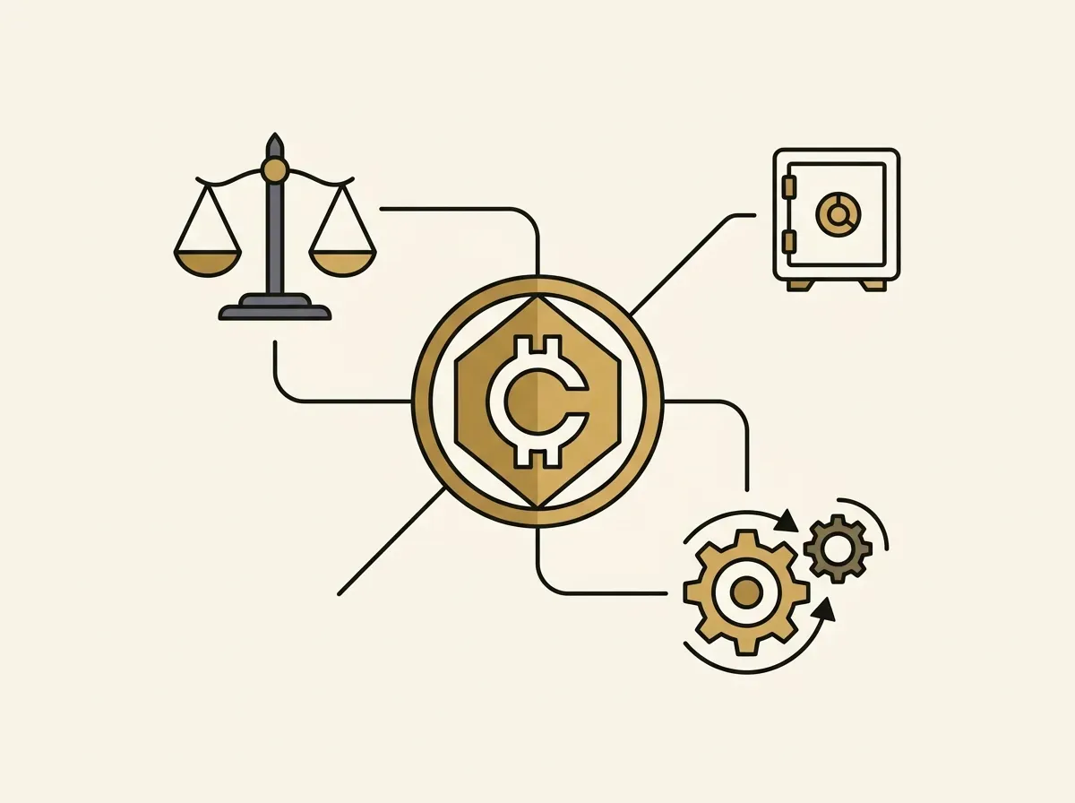 An illustration of a central token connecting to various other financial symbols, representing its use in DeFi.