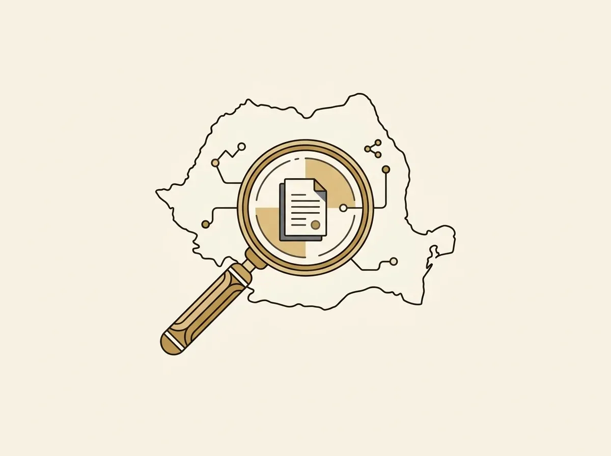 An illustration of a magnifying glass over a map and a document, symbolizing the review of local tax and regulations.