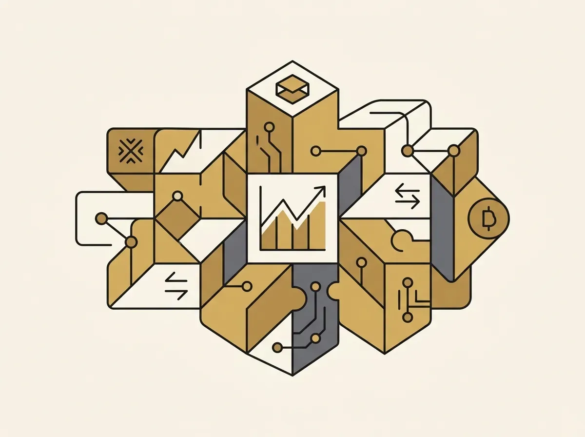 An illustration of interlocking blocks, with one block representing a stock, showing its composability in a larger system.